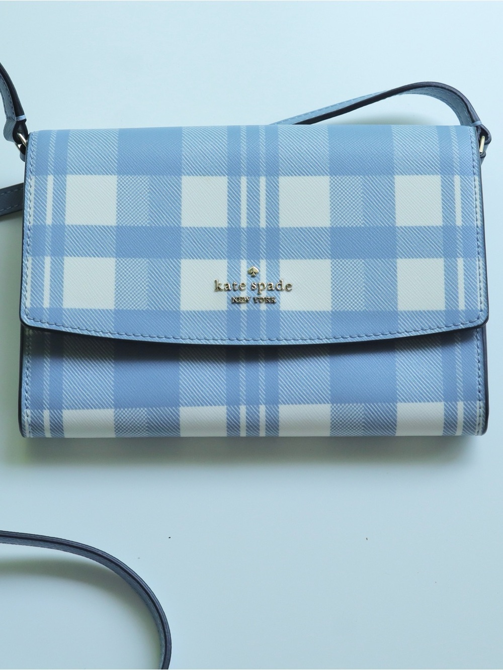kate spade Light Blue and White Plaid Crossbody Bag